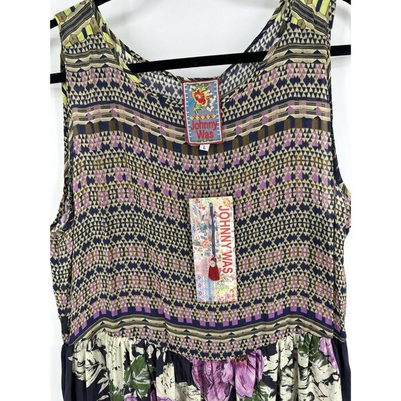 Johnny Was Elle Sleeveless Silk Blend Maxi Dress Women’s L NWT Missing Tie Belt - Picture 2 of 7